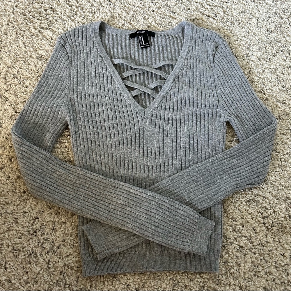 Gray sweater knit top
